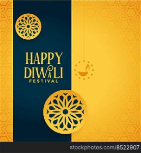 happy diwali decorative diya yellow background