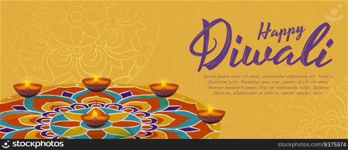 Happy Diwali design with beautiful rangoli and diya oil l&s. Happy Diwali design