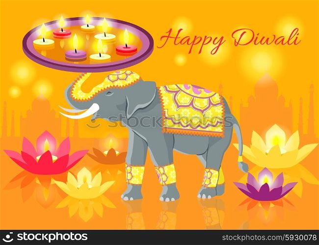 Happy diwali elephant indian celebrate. Festival celebration, culture traditional, religion and hinduism, mythology india, holiday ceremony, tradition religious illustration