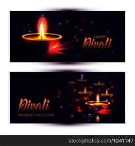 Happy Diwali festival of lights. Retro oil lamp on background night sky.. Happy Diwali festival of lights. Retro oil lamp on background night sky, Illustration in vector format. Banners horizontal format.