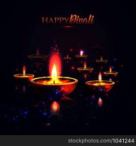 Happy Diwali festival of lights. Retro oil lamp on background night sky.. Happy Diwali festival of lights. Retro oil lamp on background night sky, Illustration in vector format.
