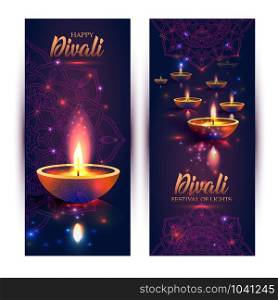 Happy Diwali festival of lights. Retro oil lamp on background night sky.. Happy Diwali festival of lights. Retro oil lamp on background night sky, Illustration in vector format. Banners vertical format.