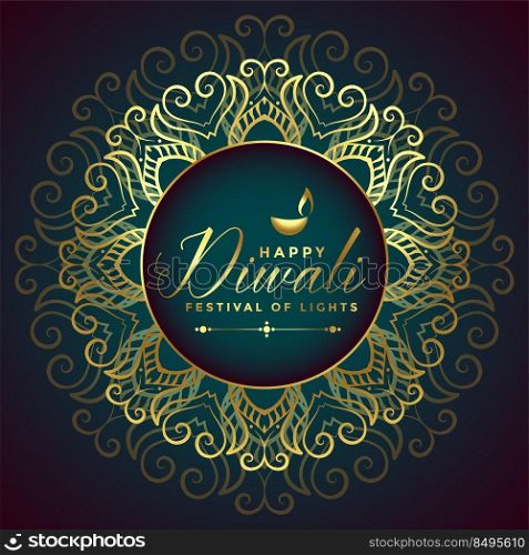 happy diwali golden mandala style card design