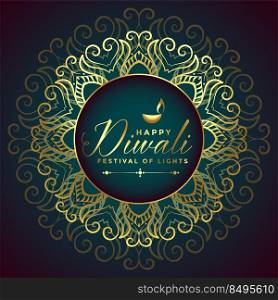 happy diwali golden mandala style card design