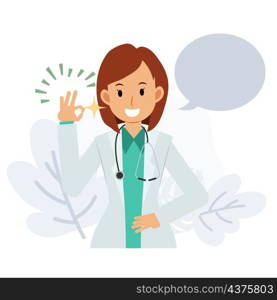 happy doctor with ok hand sign gesture.Flat vector 2d cartoon character illustration