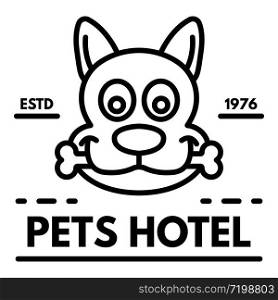Happy dog in pet hotel logo. Outline happy dog in pet hotel vector logo for web design isolated on white background. Happy dog in pet hotel logo, outline style