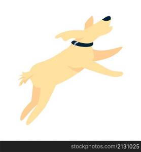 Happy dog jumping semi flat color vector character. Pet figure. Full body animal on white. Outdoor activity isolated modern cartoon style illustration for graphic design and animation. Happy dog jumping semi flat color vector character