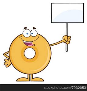 Happy Donut Cartoon Character Holding Up A Blank Sign