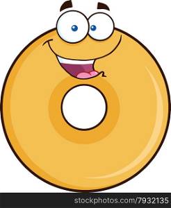 Happy Donut Cartoon Character. Illustration Isolated On White