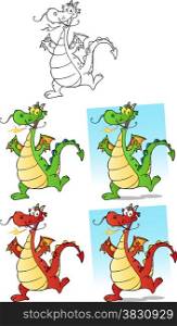 Happy Dragons Cartoon Characters. Collection