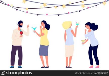 Happy drinking people. Cocktail party, women and man laughing isolated on white background. People celebrate holiday vector illustration. People happy drink party, woman and man celebration cocktail. Happy drinking people. Cocktail party, women and man laughing isolated on white background. People celebrate holiday vector illustration