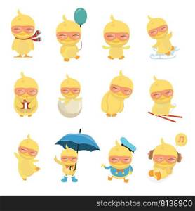 Happy duck cartoon collection set.