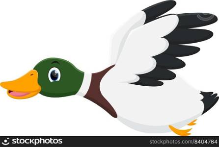 Happy duck cartoon flying isolated on white background