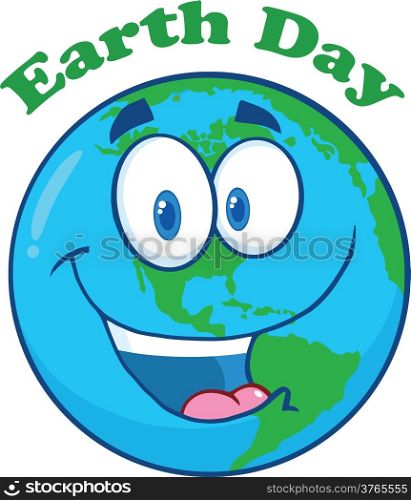 Happy Earth Cartoon Character Under Text Earth Day