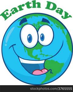 Happy Earth Cartoon Character Under Text Earth Day