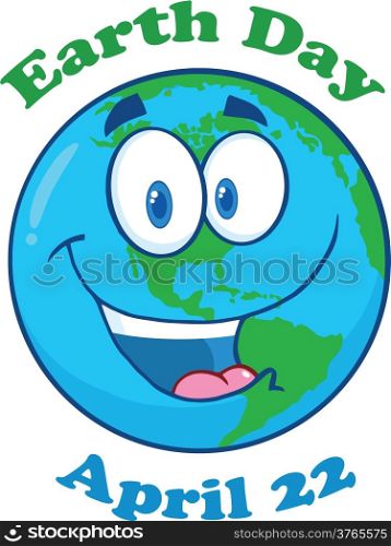 Happy Earth Cartoon Character With Text