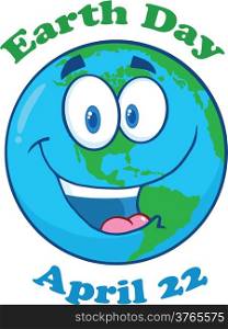Happy Earth Cartoon Character With Text