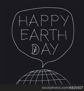 Happy Earth Day greeting lettering in speech balloon. Vector illustration with the words, planet Earth and leaf veins.