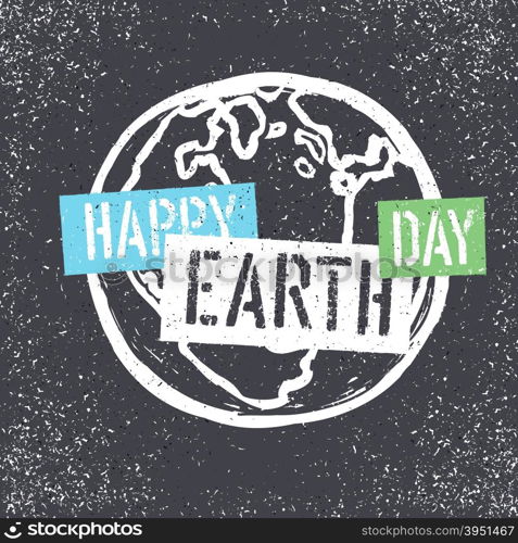 Happy Earth Day. Grunge lettering with Earth Symbol. Stencil grunge alphabet. Tee print design template