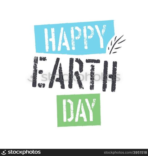 Happy Earth Day. lettering with Leaf Symbol. Isolated logo design