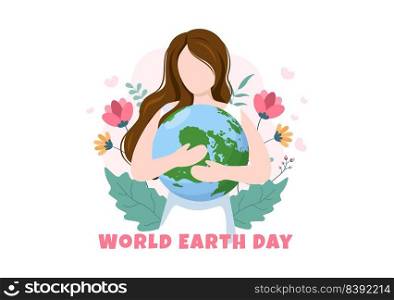 Happy Earth Day on April 22 Illustration with World Map Environment in Flat Cartoon Hand Drawn for Web Banner or Landing Page Templates