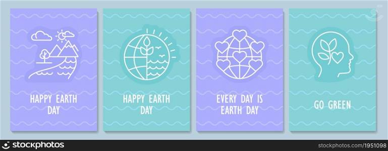 Happy Earth day postcard with linear glyph icon set. Greeting card with decorative vector design. Simple style poster with creative lineart illustration. Flyer with holiday wish pack. Happy Earth day postcard with linear glyph icon set