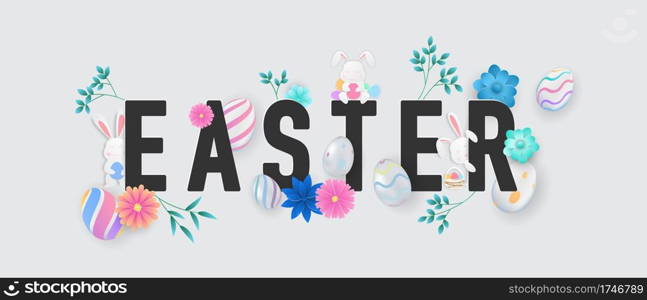 Happy Easter background. rabbit shine decorated eggs