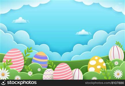 Happy easter background with decorated easter eggs