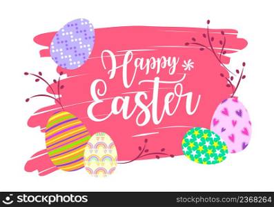 Happy easter banner. Easter design with typographyand eggs. Vector illustration for poster, greeting card, website