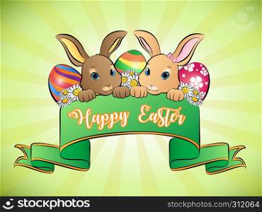 Happy Easter banner greeting card, Vector Illustration