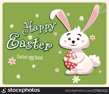 Happy Easter banner retro. Greeting card with rabbit, bunny, egg. Vector illustration vintage background. Happy Easter banner retro. Greeting card with rabbit, bunny, egg. Vector illustration vintage