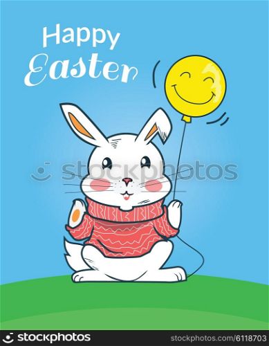 Happy easter bunny design flat. Easter and easter bunny, happy easter card, easter card, card happy bunny, rabbit celebration easter, eater animal, greeting celebrate, happy rabbit easter illustration