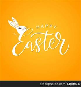 Happy Easter calligraphy design. Hand drawn lettering text and cute bunny. Can be used for logo, badge, icon, poster. Vector Template for invitation, greeting card, web, postcard.. Happy Easter calligraphy design. Hand drawn lettering text can be used for logo, badge, icon, poster. Vector Template for invitation, greeting card, web, postcard