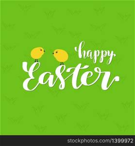 Happy Easter card, invitation, template vector in pastel color. Cute Yellow Chickens in green grass and Lettering holiday phrase. Happy Easter card, invitation, template vector in pastel color. Cute Yellow Chickens in green grass and Lettering holiday phrase.