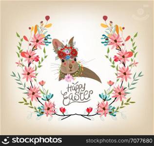 Happy easter card template, rabbit cute invitation