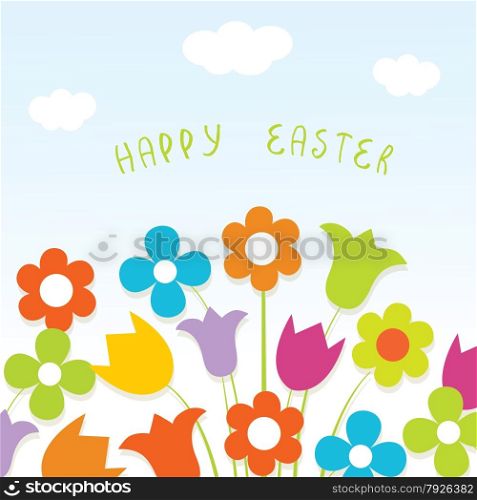 Happy easter card with bright flowers.. Happy easter card with bright flowers