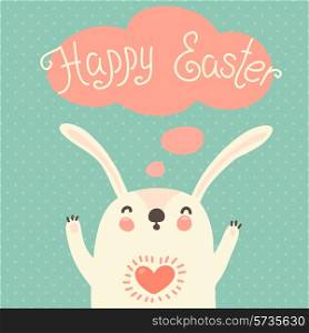 Happy Easter card with cute bunny. Vector illustration.