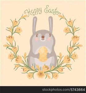 Happy Easter card with cute bunny. Vector illustration.