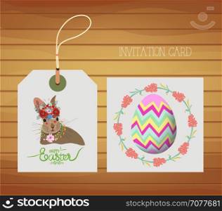 Happy easter card with rabbit and egg