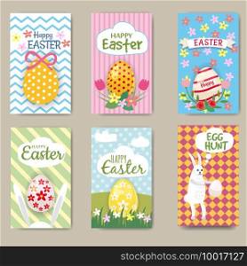 Happy Easter Cards Set with Rabbits. Mini Posters Collection.. Happy Easter Cards Set with Rabbit, egg. Mini Posters Collection. Vector Illustration, isolated