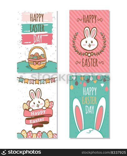 happy easter celebration rabbit egg theme illustration