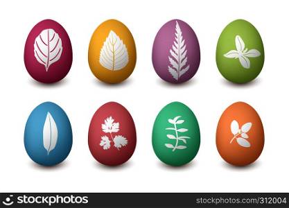 Happy Easter colored eggs with herbal silhouettes. Shabby structure Set of red, green, blue, pink, purple, yellow, brown. Easter eggs concept ready for decoration. Spring holiday. Illustration Your design. Happy Easter colored eggs with herbal silhouettes. Shabby structure Set of red, green, blue, pink, purple, yellow, brown.