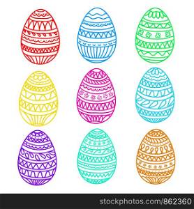 happy easter colorful eggs vector set, hand drawing collection, stock vector illustration, eps 10
