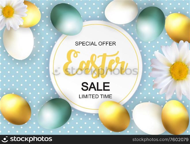 Happy Easter Cute Sale Poster Background with Eggs. Vector Illustration EPS10. Happy Easter Cute Sale Poster Background with Eggs. Vector Illustration