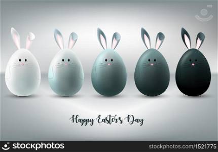 Happy easter day background with bunnies character on eggs