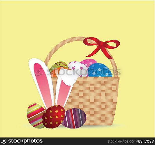 Happy easter day design Basket of easter eggs with rabbit ears,illustration EPS10.
