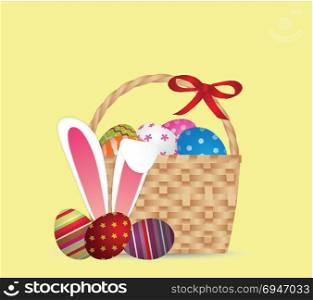 Happy easter day design Basket of easter eggs with rabbit ears,illustration EPS10.