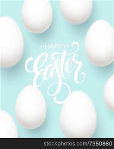 Happy Easter Egg lettering on the blue background with white egg. Vector illustration EPS10. Happy Easter Egg lettering on the blue background with white egg. Vector illustration