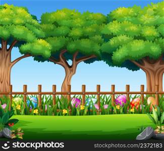 Happy easter egg nature background with big tree