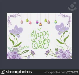 Happy easter eggs greeting card flower purple